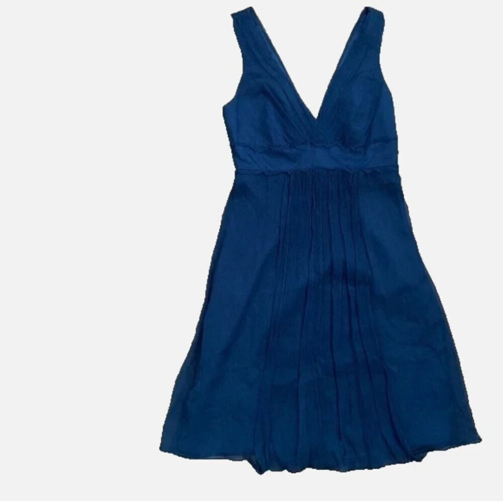 Laundry By Shelli Segal Sleeveless A-line V-Neck Blue Silk Organza Dress Size 6